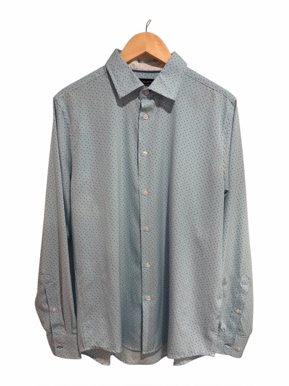 Report Collection Men’s Blue Slim Fit Dot-Print Performance Stretch Dress Shirt